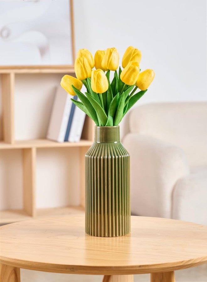 STHIE Green Ceramic Flower Vase, Minimalist Home Decoration, 8 Inch Small Pampas Grass Vases for Kitchen, Bedroom, Office, Living Room, Bathroom, Shelf Centerpiece Table - Image 5
